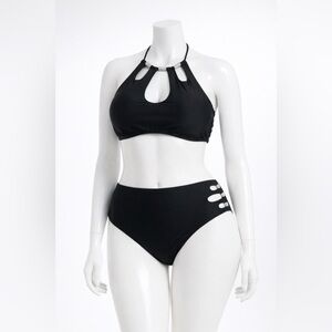 Ashley Graham Swimsuits for all black jewel halter bikini size 6/8